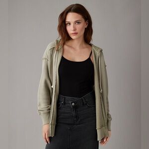 American Eagle Oversized Washed Zip Up Hoodie Olive XS/S